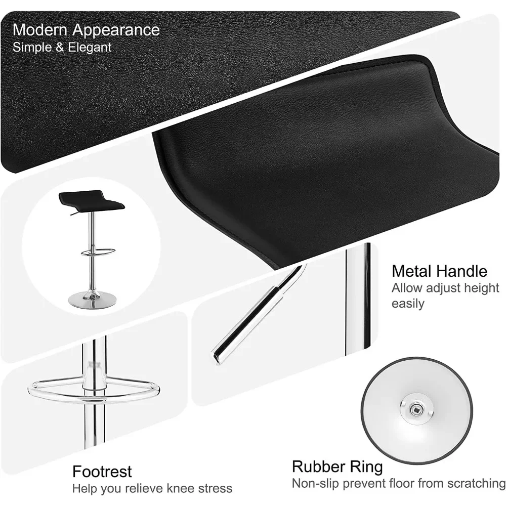 Bar Stools Set of 4, Armless Adjustable Swivel Barstools, Modern Backless Counter Height Stools for Kitchen