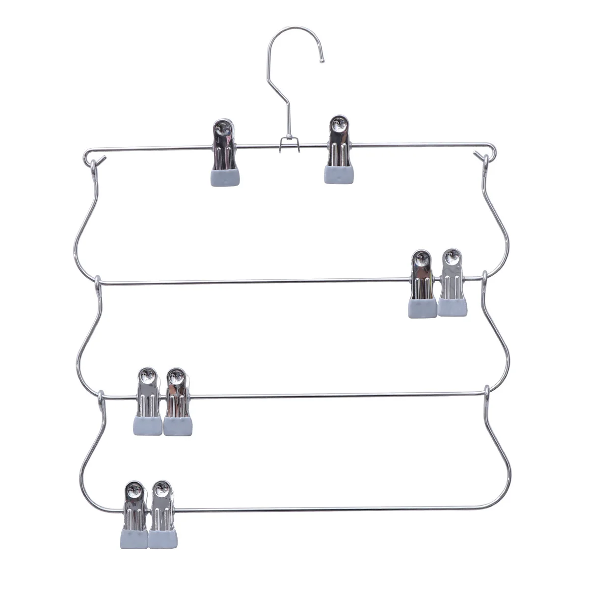 Multifunktionaler Kleiderbügel aus Metall mit Schwenkarm, faltbar, für Hosen, Rock, Kleiderbügel, Clips, sturzsicher, Organizer, Schrankständer, Silber