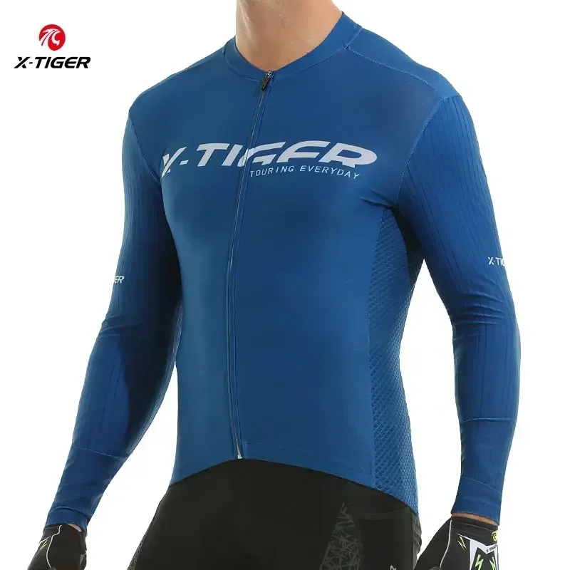 X-TIGER Herren-Radtrikot, langärmelig, durchgehender Reißverschluss, atmungsaktiv, schnelltrocknend, MTB-Rennrad-Oberteil mit Taschen, weich, leicht, elastisch – Detail 2