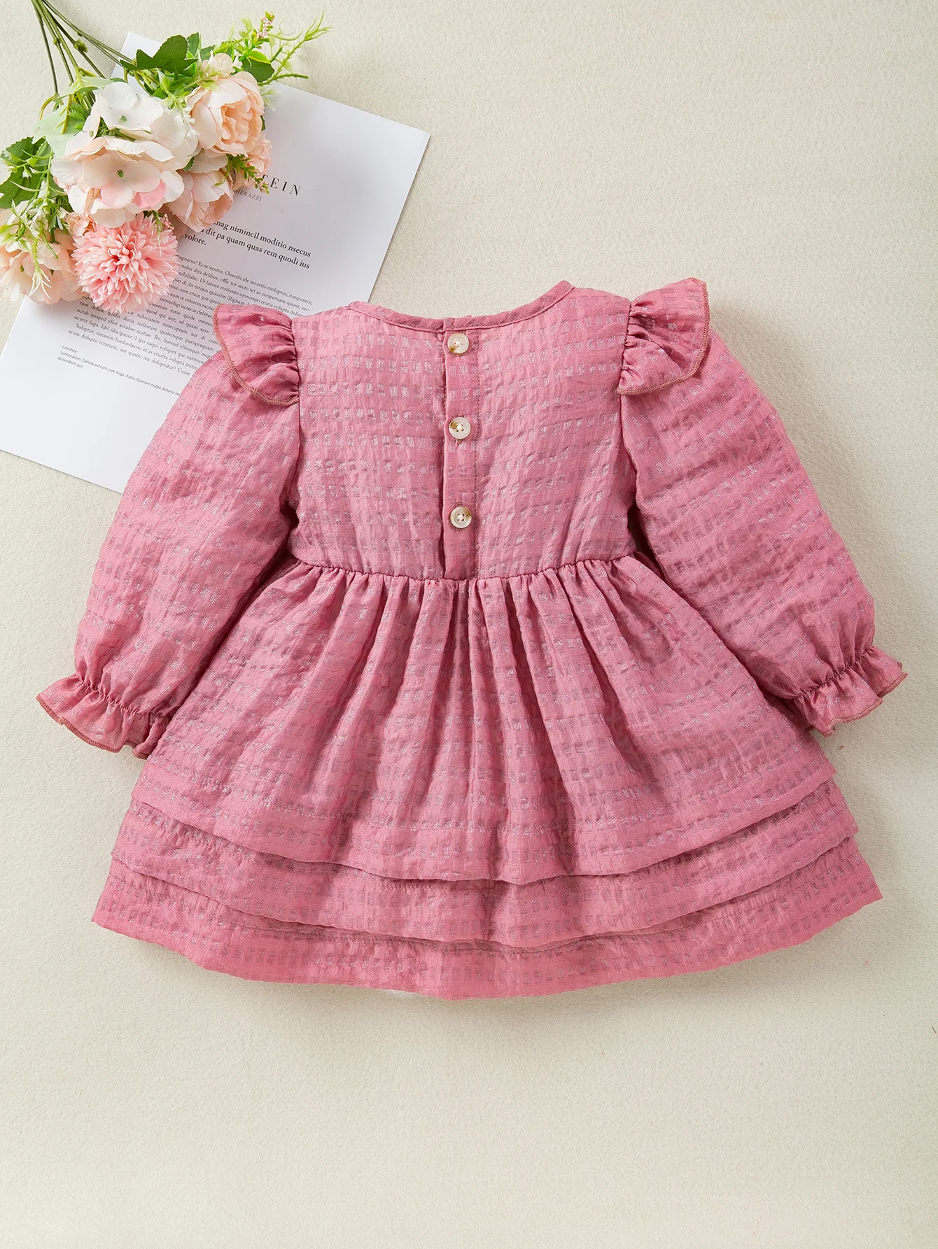Baby Girls Spring & Summer New Long Sleeve Fly Sleeve Dress Waist Fitted Retro Daily Casual Kids Dress