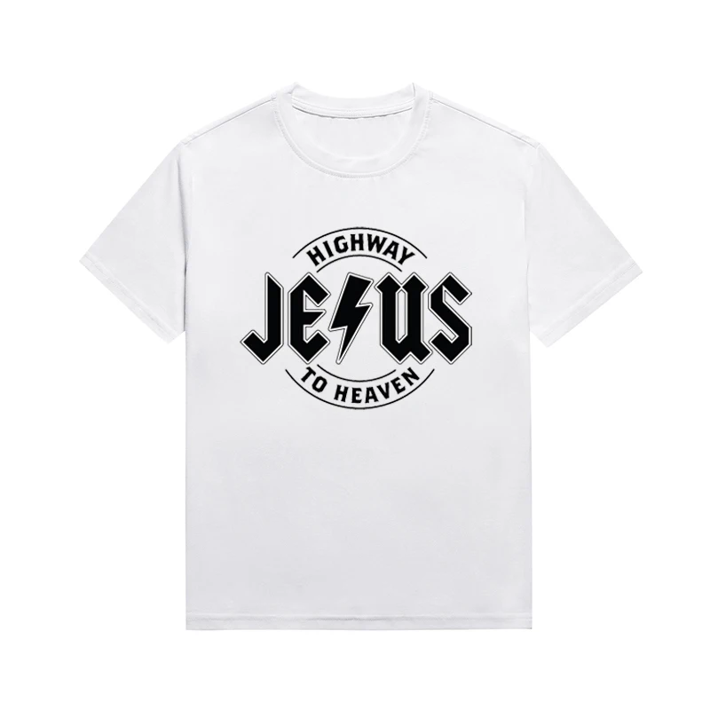 Highway Jesus To Heaven Slogan Tee Christian Female Comfortable Versatile Basic Style Top Custom T-Shirt