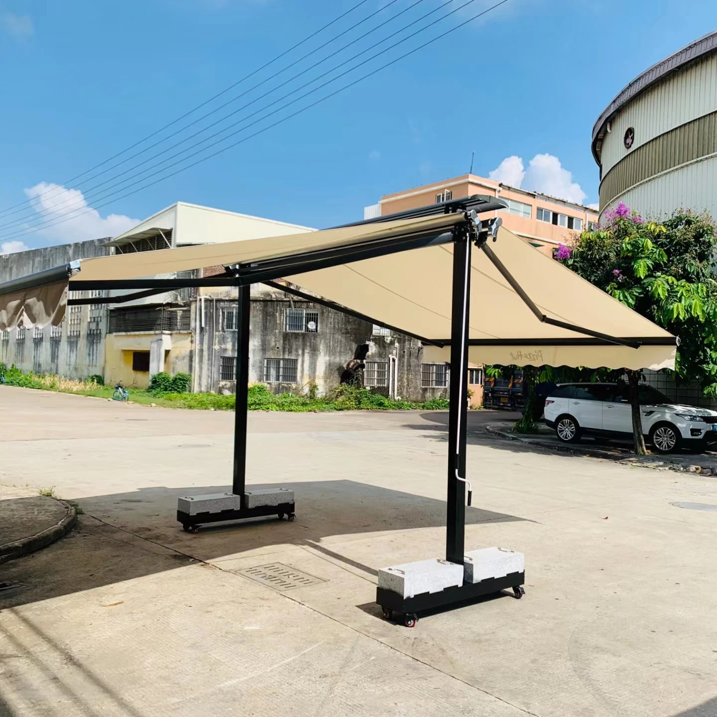 

Large Outdoor Retractable Awning Bar Shop Outdoor Canopy Electrical Control LED Light Patio Terrace Double Open Awning