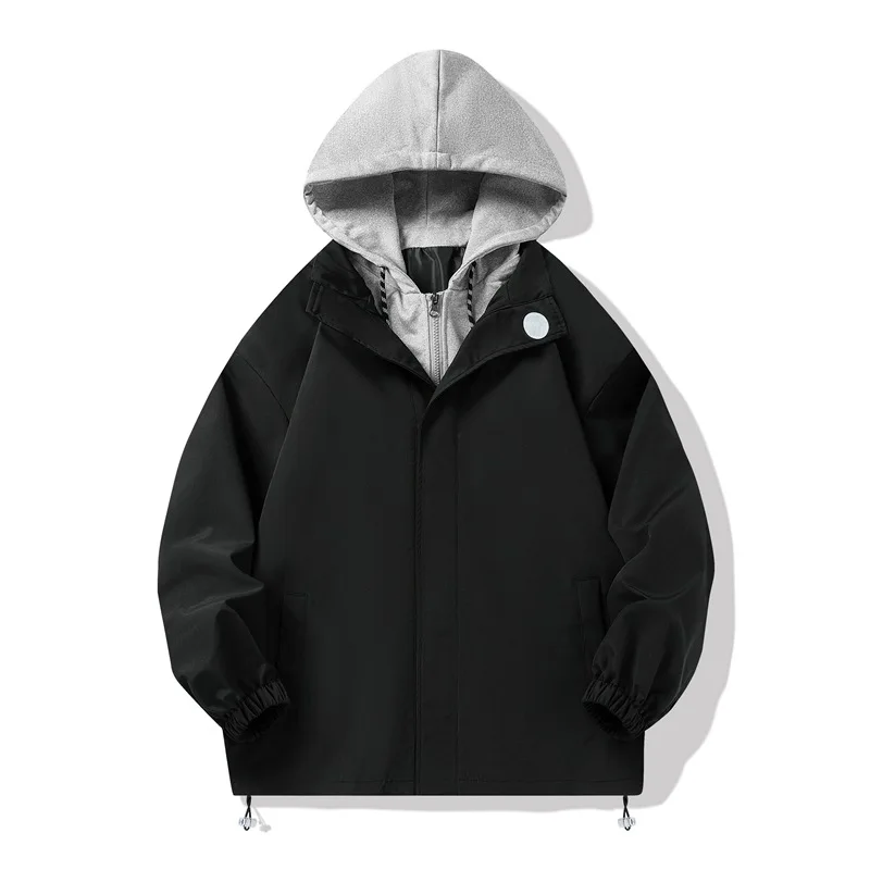 

New Autumn Winter Slim Fit Korean Hoodie Man's Fake Two Piece Jacket Youth Outdoor Casual Sports Coat Lightweight Windbreaker