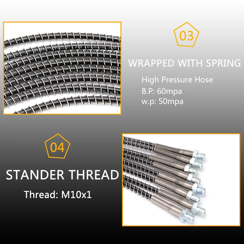 100cm Long High Pressure Pneumatics Pump Air Refilling Nylon Hose M10x1 Thread with M10x1 Thread Quick Disconnect 40Mpa 6000psi