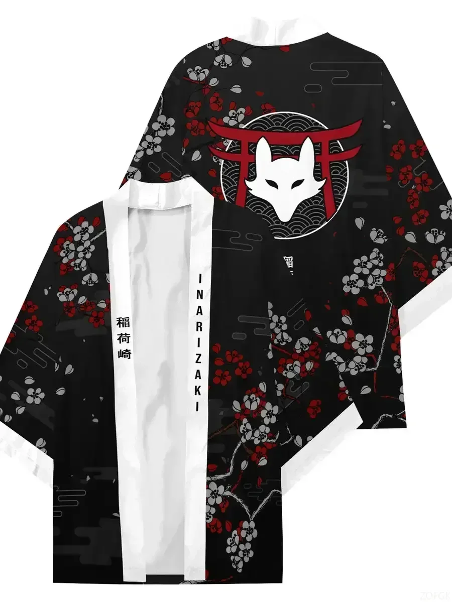 

3D Printed Summer Inahizaki Fox Kimono Cape Loose Casual Half-Sleeved Cardigan Robe Feathered Anime Cape Top