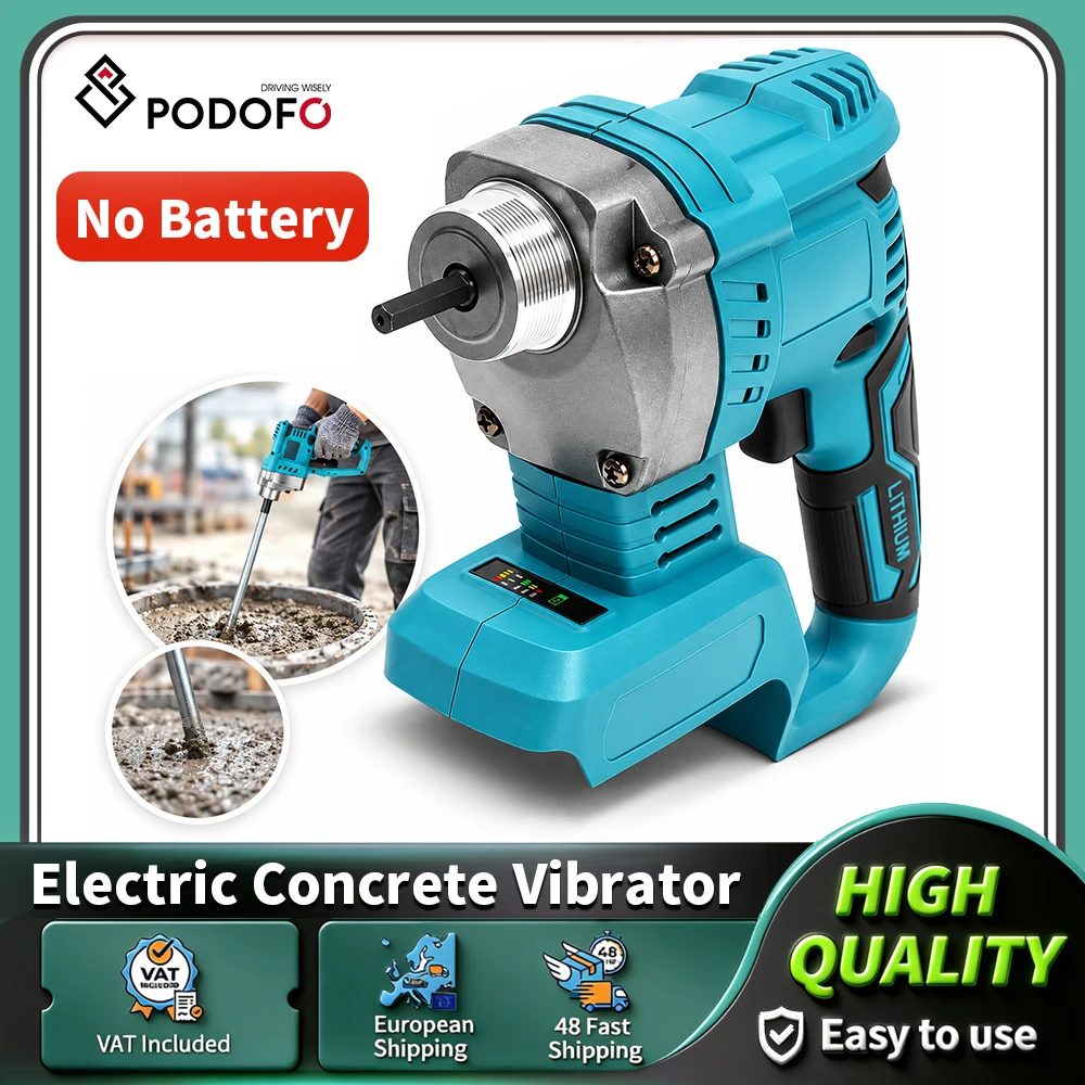 Podofo 1000W 3600rpm Handgehaltenes Beton-Vibrationswerkzeug, kabelloser elektrischer Bohrhammer, 8600 U/min, wiederaufladbarer Bohrhammer, Elektrowerkzeug, ohne Akku