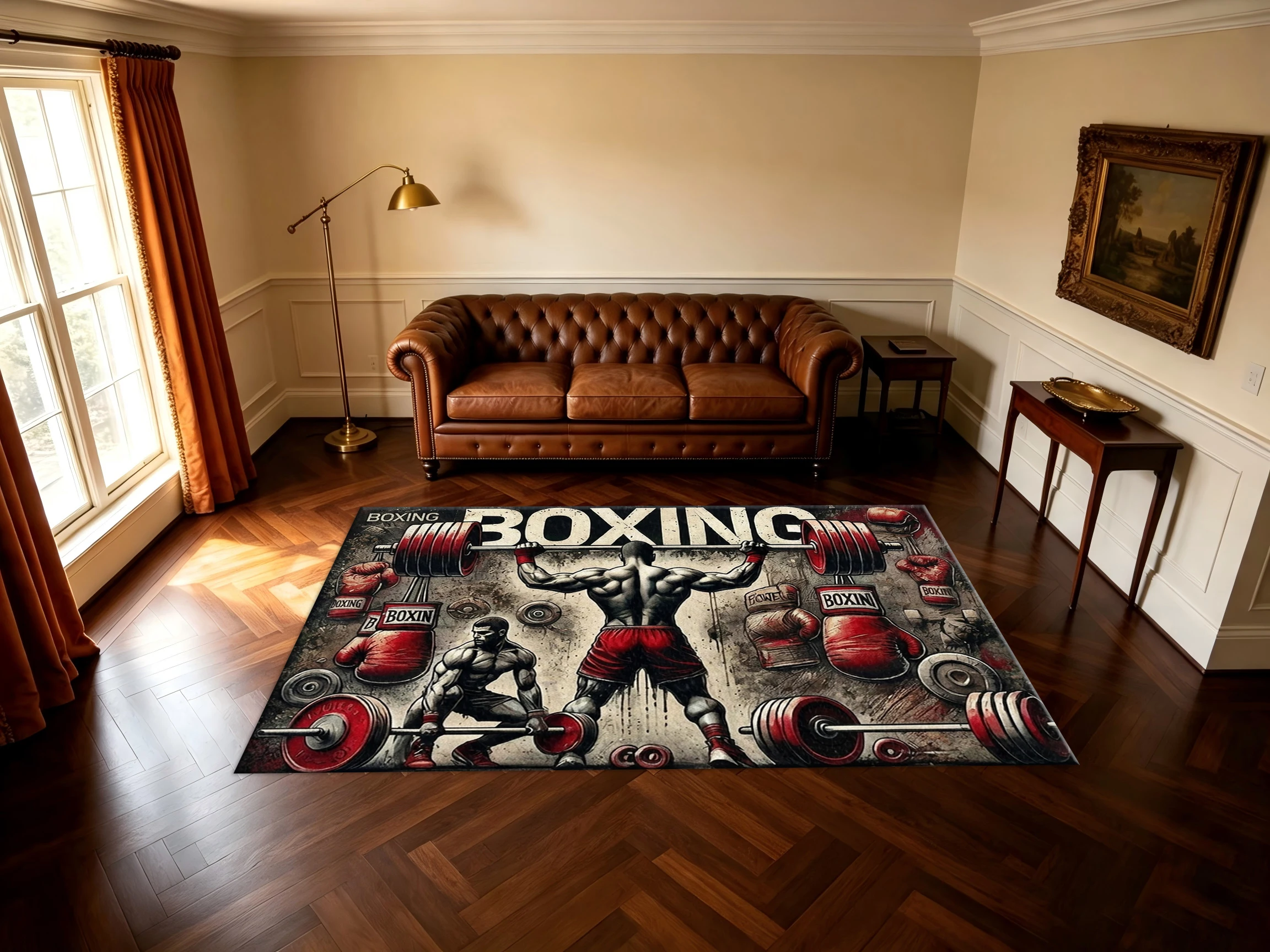 Boxing Gym Fitness Sports Area Rug Non‑Slip Floor Mat for Home Gym Bedroom Man Cave Decor Carpet