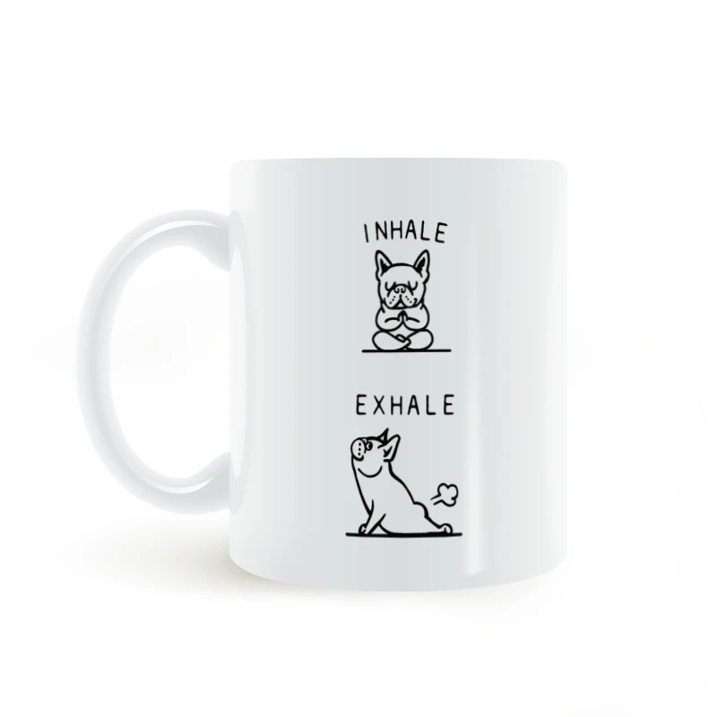 Caneca de Cerâmica Engraçada com Estampa de Cachorro Frenchie para Inalação e Exalação, Capacidade de 301mL-400mL, Caneca com...