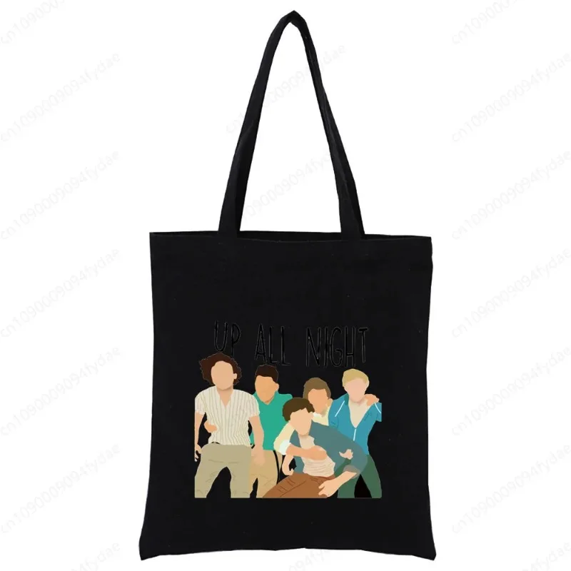 Women Canvas Shoulder Bag One Direction Customize Handbag Ladies Casual Tote Bag Reusable Large Capacity Black Shopping Bag