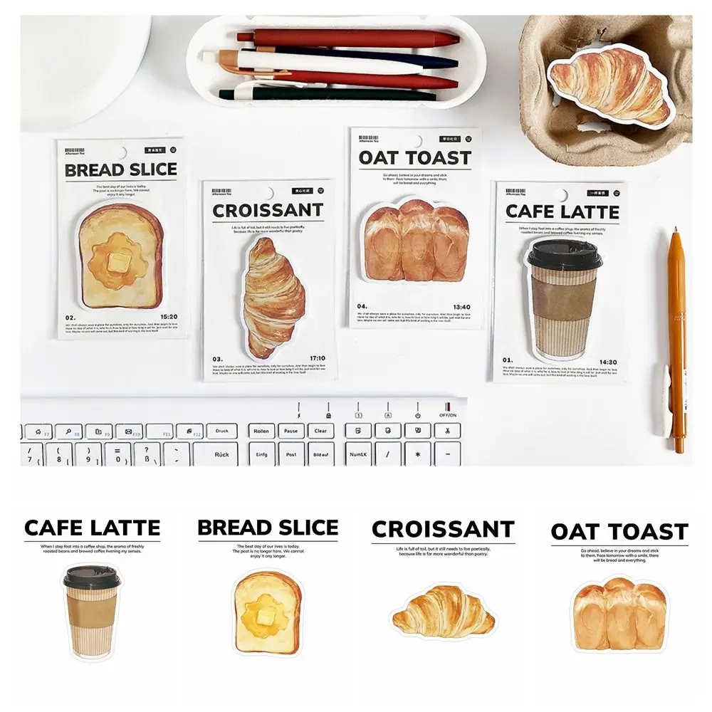 30 Sheets New Paper Sticky Notes School Stationery Office Supplies Memo Note Bread Coffee Series Tearable Note Paper Office