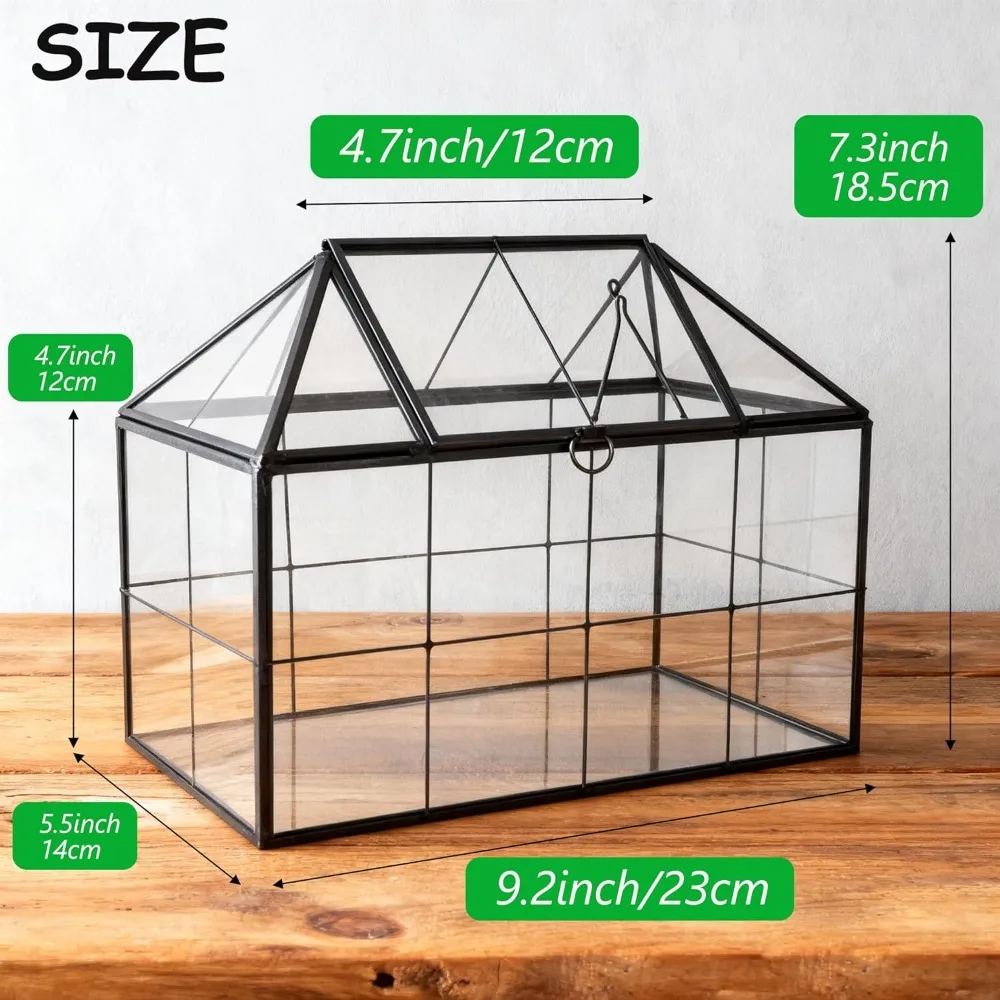 تررم زجاجي هندسي مع غطاء متأرجح - زارع على شكل منزل للعصارة والصبار والنباتات الهوائية