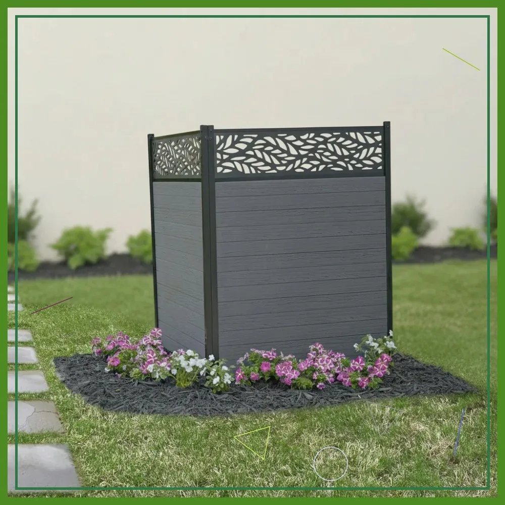 مجموعة شاشة الخصوصية الخارجية بطول 4 أقدام × 3 أقدام مع تصميم مقطوع بالليزر، وألواح سياج من الفينيل بلون الفحم - سهلة التجميع #1
