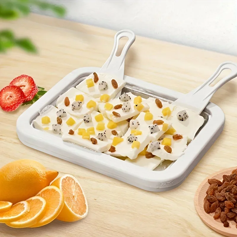 1PC Ice Cream Maker Stainless Steel Square Manual Ice Machine Instant Cold Plate With Dual Scrapers for Making Rolled Ice Cream
