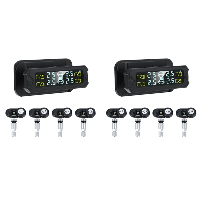 

2X USB Solar Power Tire Pressure Monitoring System Wireless Car TPMS LCD Display Pressure Alarm With Internal Sensor