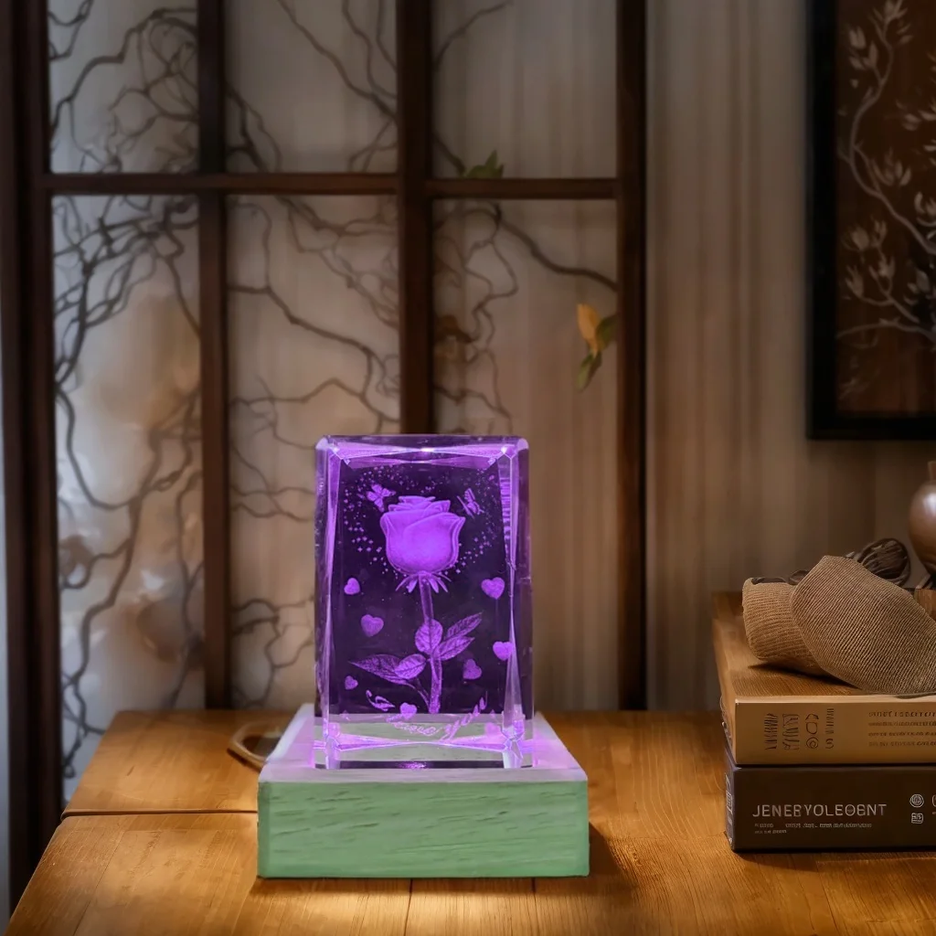 1 unidade ‌   Butterfly dance Rose presente de feriado de cristal, enfeites decorativos, com base USB, é um presente de feriado elegante. Para parentes,