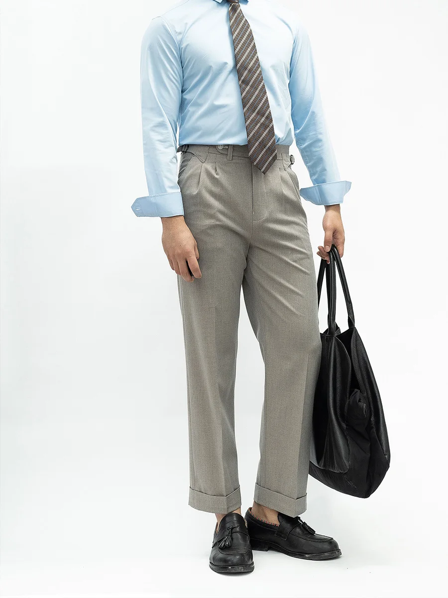 Spring New Warm Winter Worsted Fabrics High Density Stretch Paris Button Casual Pants Men's Nine-minute Pants Straight