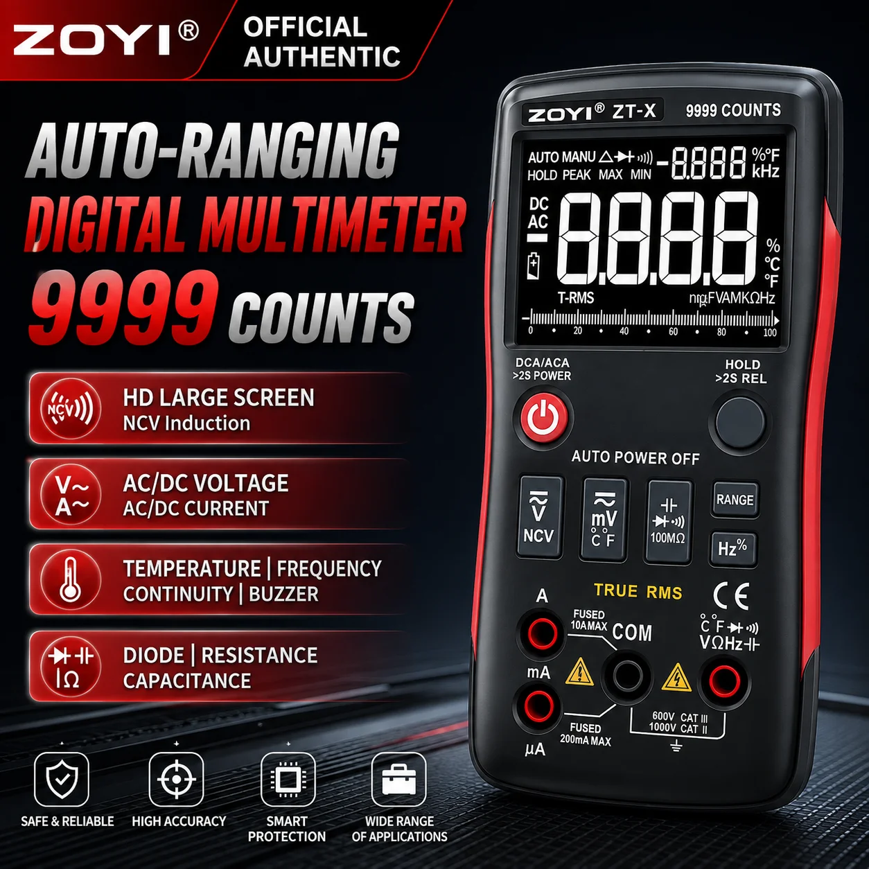 ZOYI ZT-X T-RMS Digital Multimeter Automatic Range Voltmeter Ammeter Capacitance Ohm NCV Tester Professional Auto Repair Tool