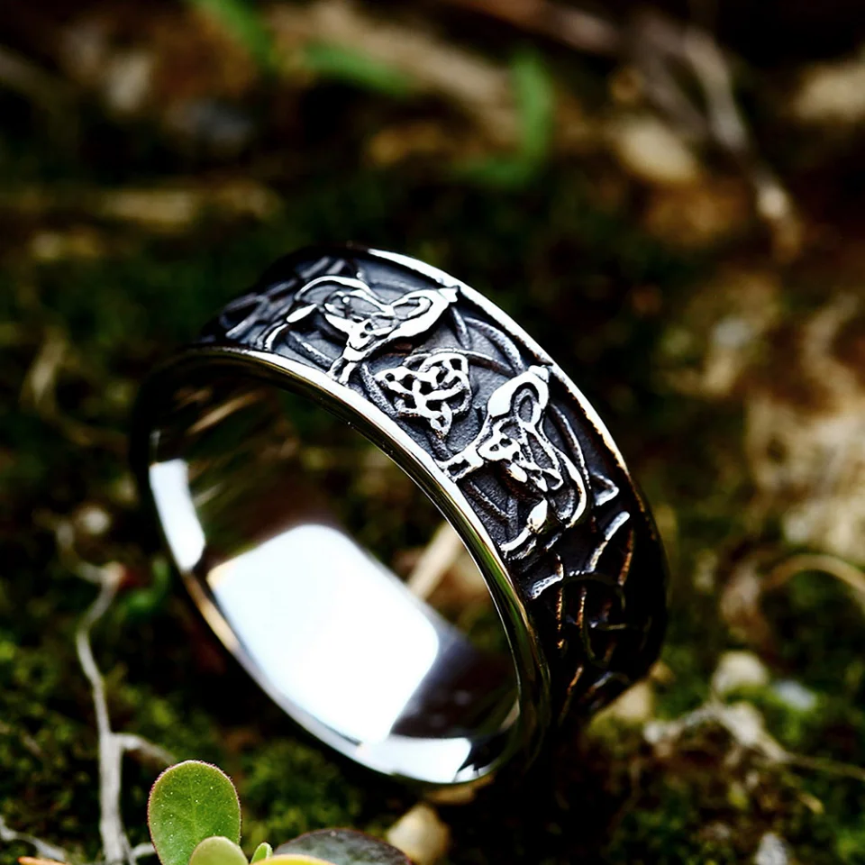 Einfache Vintage Edelstahl Viking Keltischen Knoten Ringe Punk Mode Nordic Wolf Ring Für Männer Frauen Amulett Schmuck Dropshipping