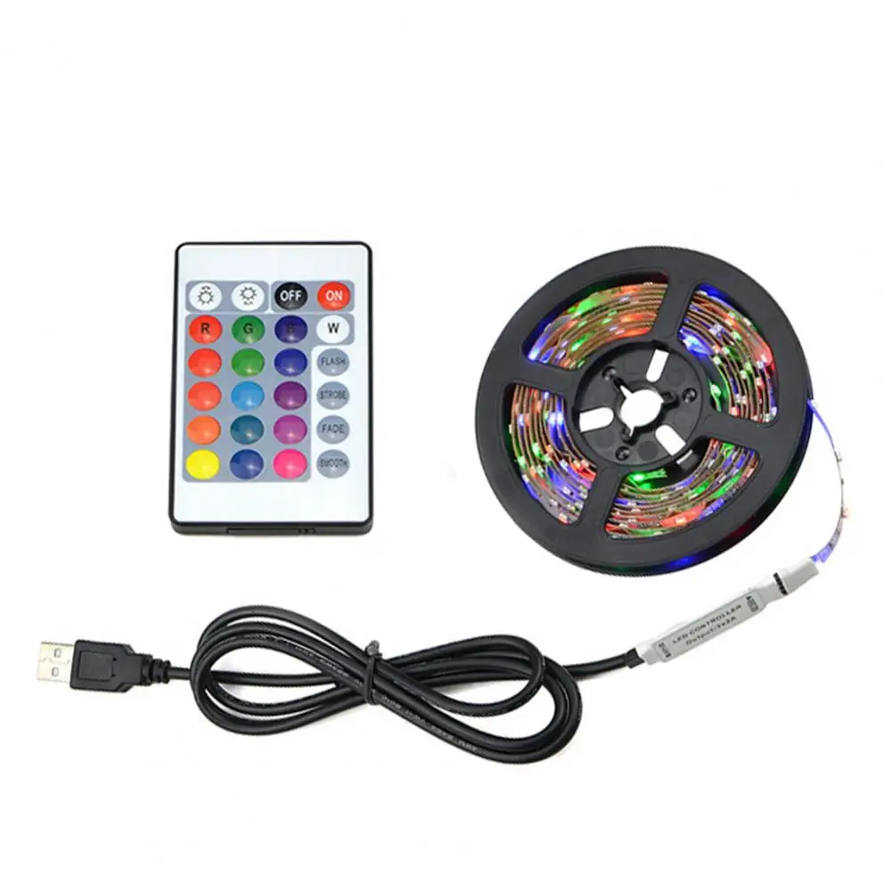 고휘도 IR 원격 제어 LED 스트립 조명, 부드러운 조명, 조도 조절식 자체 접착 장식, 2835 RGB DC 5V USB 테이프 조명