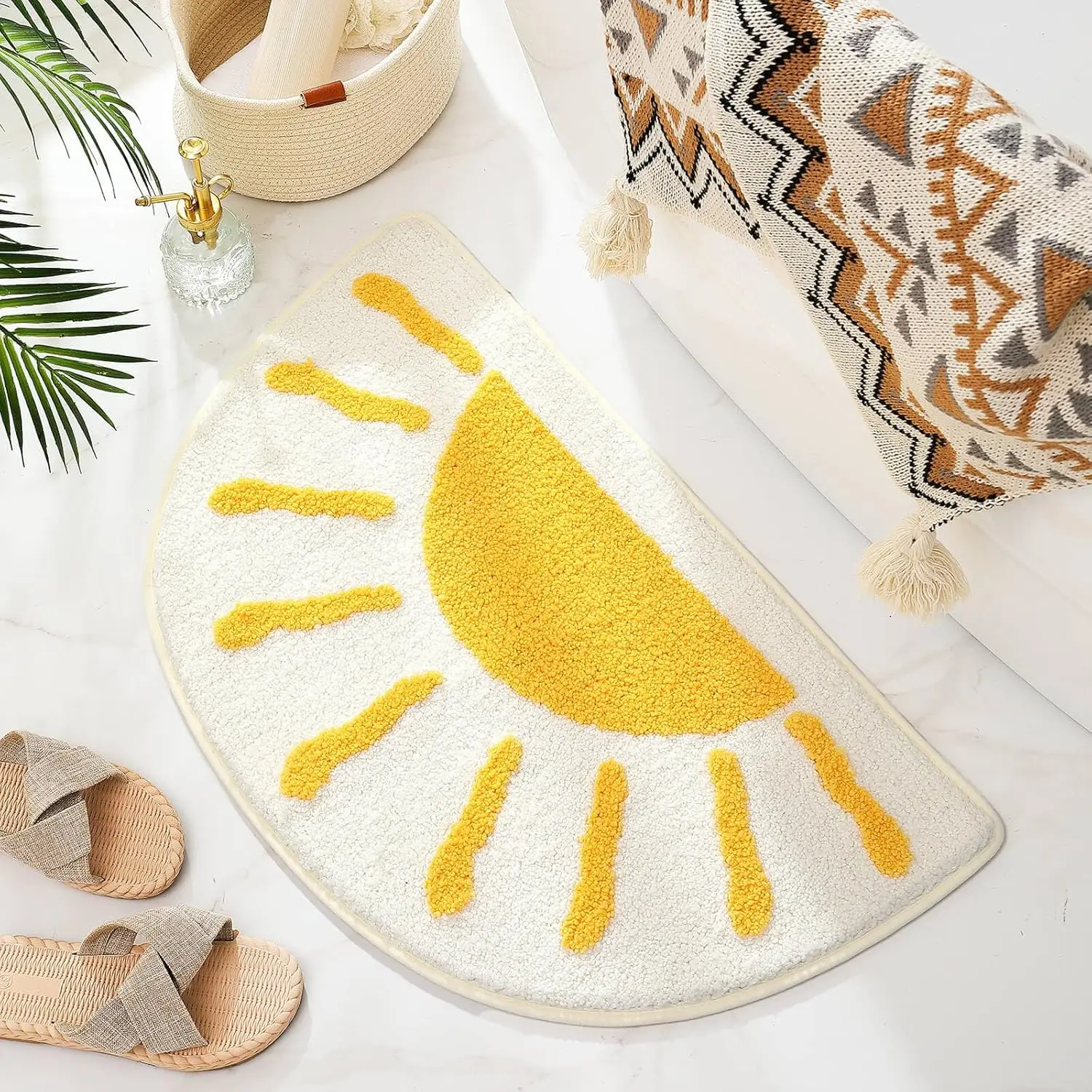 

Semi Circle Bathroom Rug, Non Slip Soft Absorbent Microfiber Boho Mat, Machine Washable Rubber Floor Mat for Bedroom Toilet Door