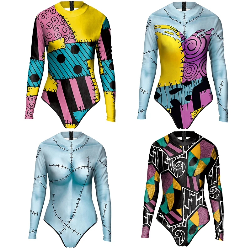 

Anime Movie Tops Sally Halloween Cosplay Costume Christmas 3D Printing Catsuit Carnival Party Zentai Women Long Sleeved Catsuit