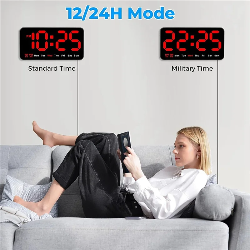 3X Digital Wall Clock, 9Inch LED Digital Clock Large Display With 12/24H, Big Digits,Small Silent Wall Clock (Red)-A83Z