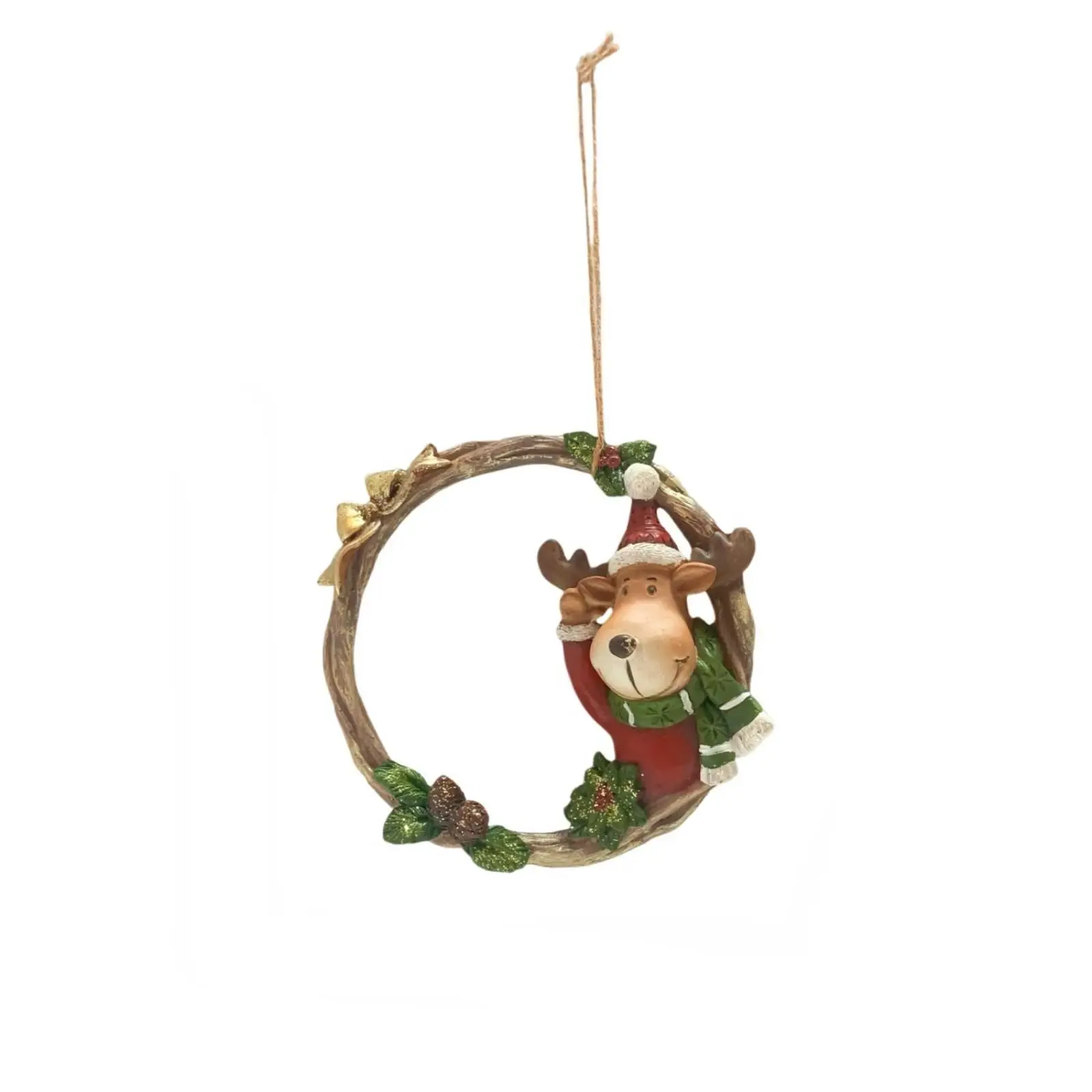 Artificial Pinecone Wreath with Berry Foliage Details Hanging Wall Ornament for Christmas Door Entryway Home Decoration