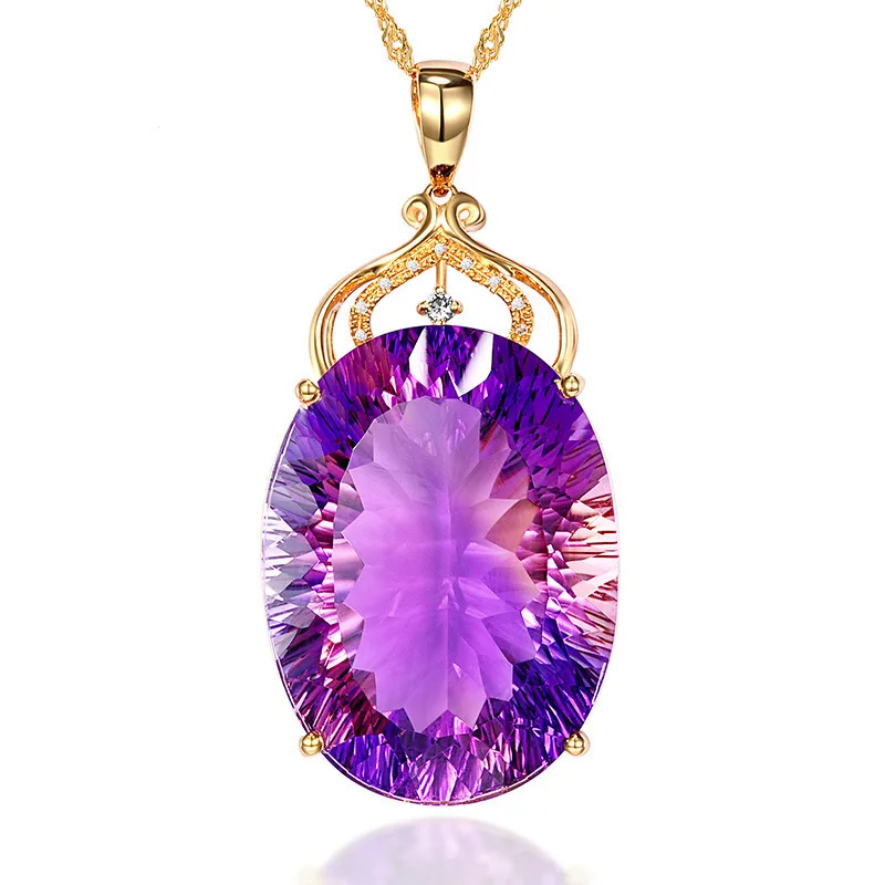 Ciondolo con ametista a cuore placcato oro 18 carati placcato con pietre preziose colorate collana di diamanti viola naturali gioielli di moda