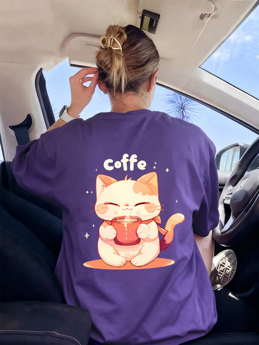 

Футболки с милым котом и принтом кофе, женские летние топы с круглым вырезом, удобные свободные футболки с короткими рукавами, базовая мягкая одежда
