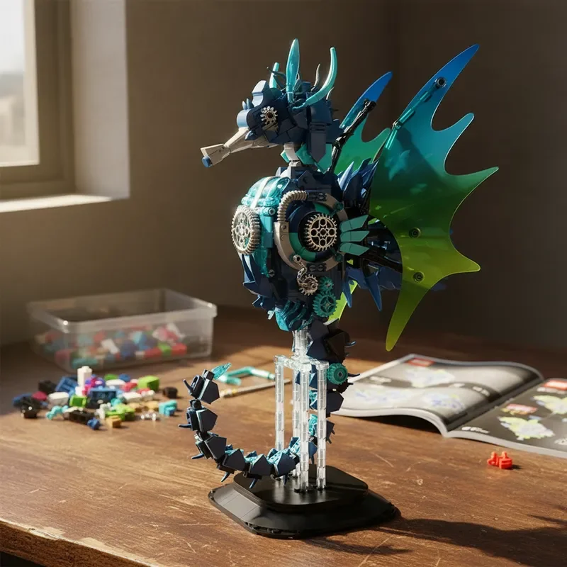 새로운 MOC 기계식 해양 동물 블록 세트 해마 모델 키트 DIY 조립 블록 생일 할로윈 크리스마스 선물