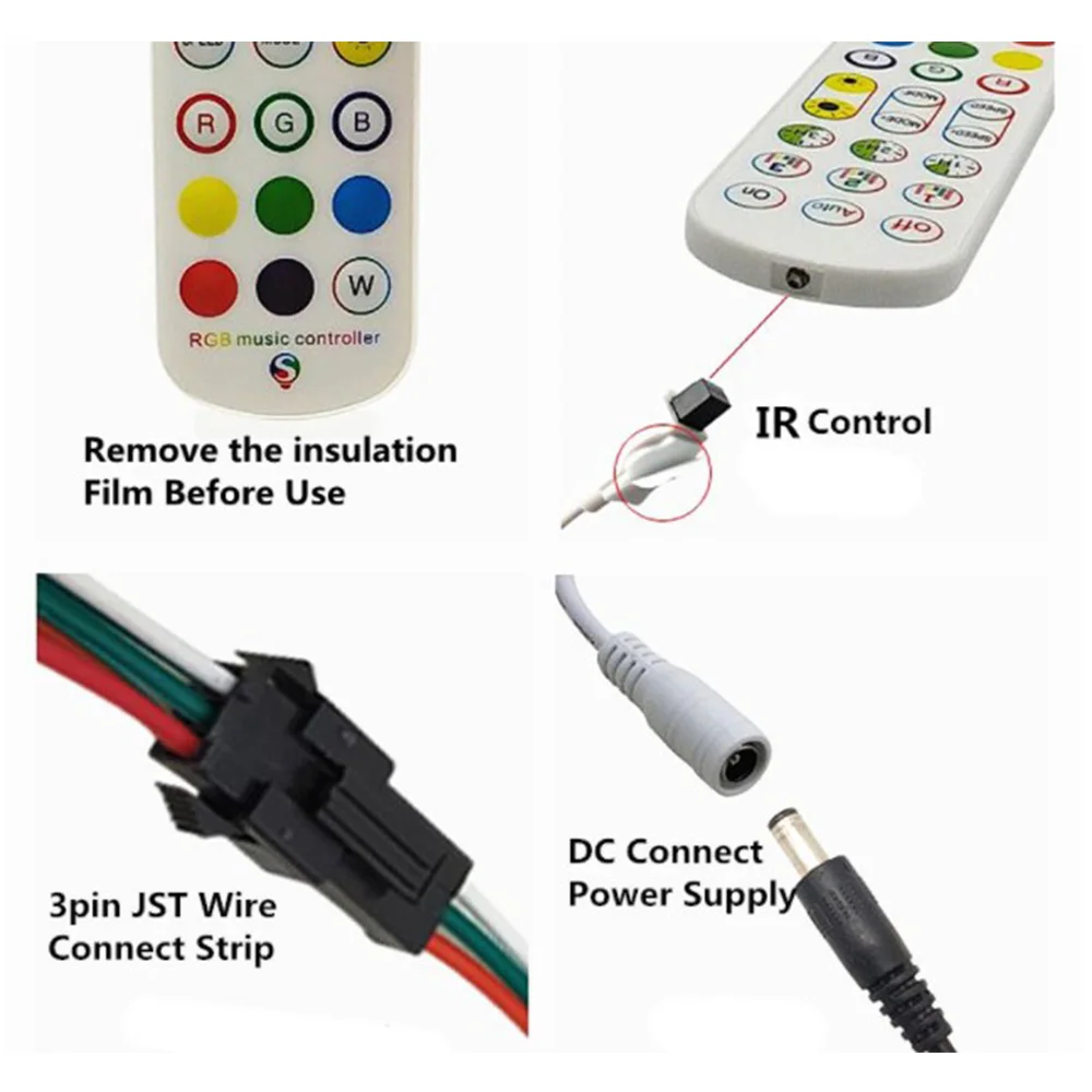 

-ABLP WS2812B Bluetooth Controller For Addressable LED Strip Light 5050 RGB LED Tape 24Key Remote Music Smart Controller