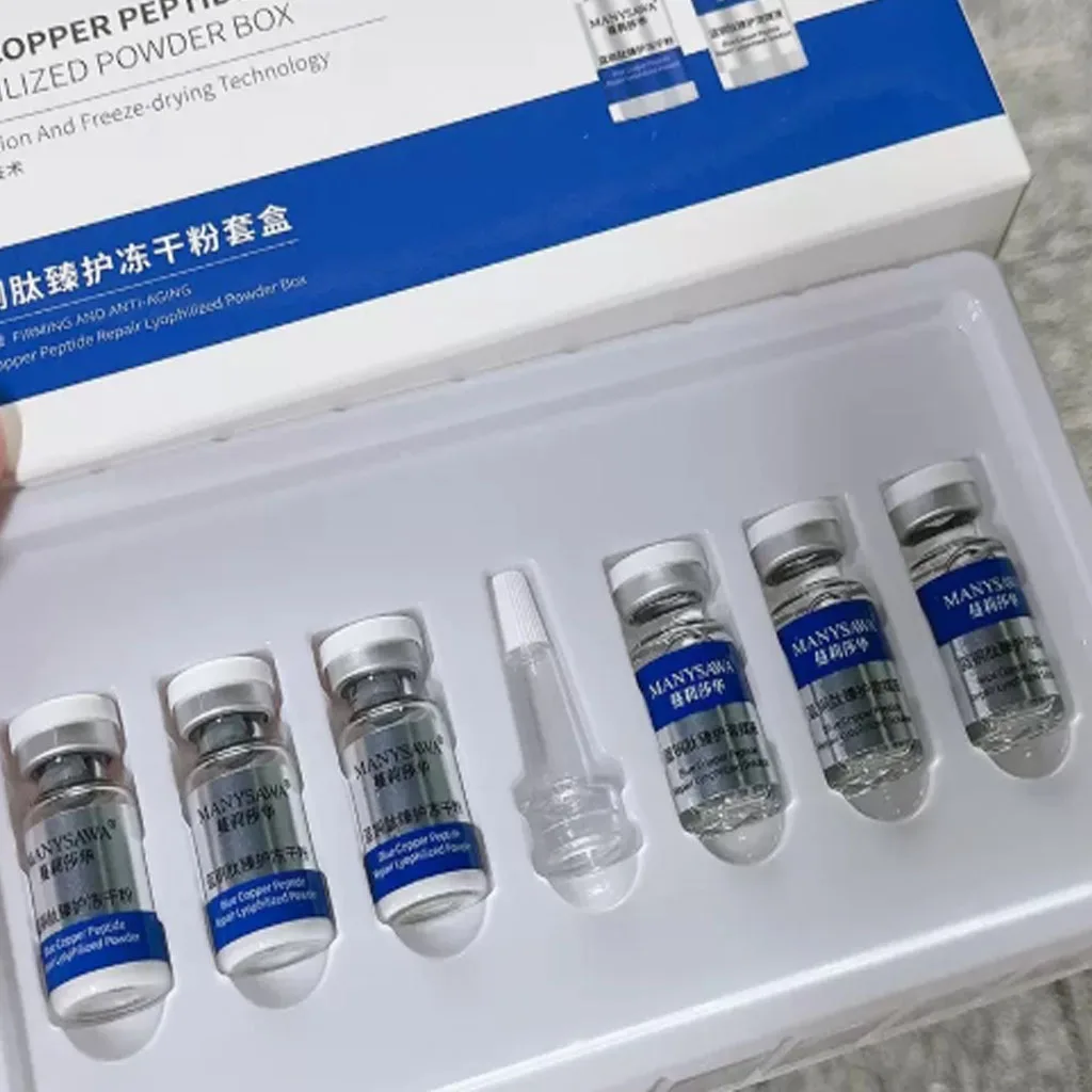 Blue Copper Peptide Repair Lyophilized Powder Box Freeze-dried Firming Essence Anti Aging Shrinks Pores Face Serum Skin Care Set