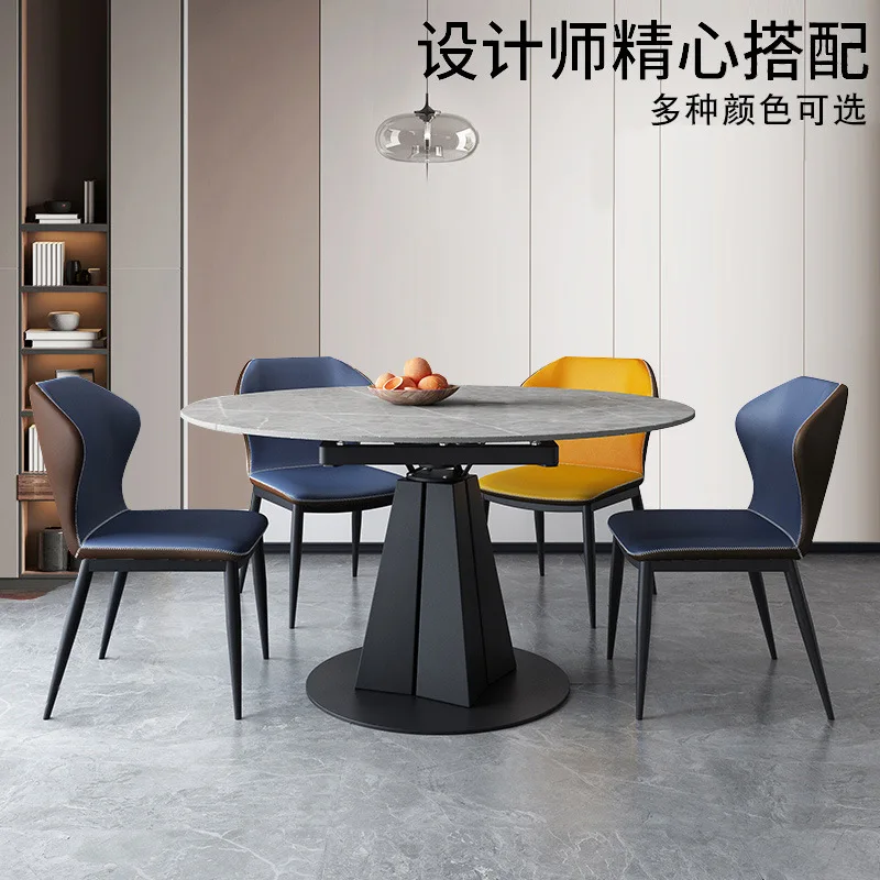 Light luxury glossy slate dining table and chairs, retractable and rotating multi-functional folding round table for small house