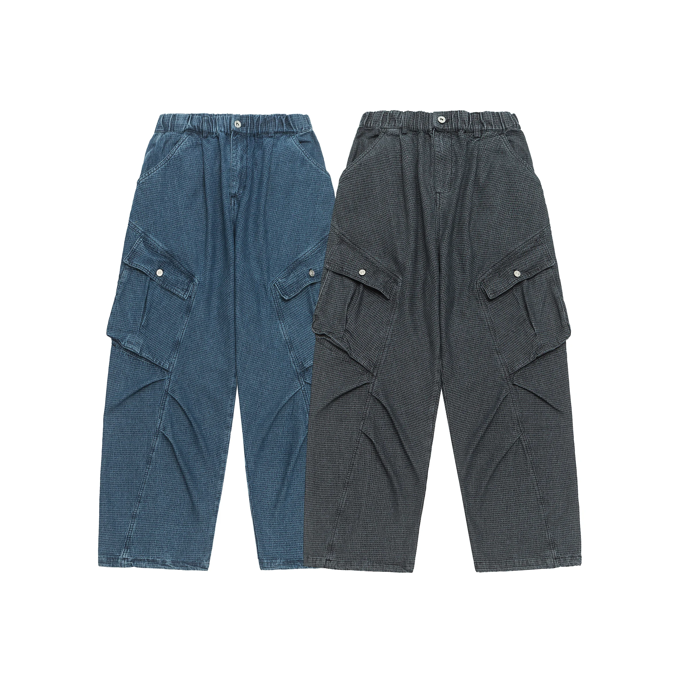 

Retro Japanese Sle Loose Straight Leg Heavyweight Men's Autumn Winter Plaid Multi ket Waed Workwear Jeans Casual Trousers