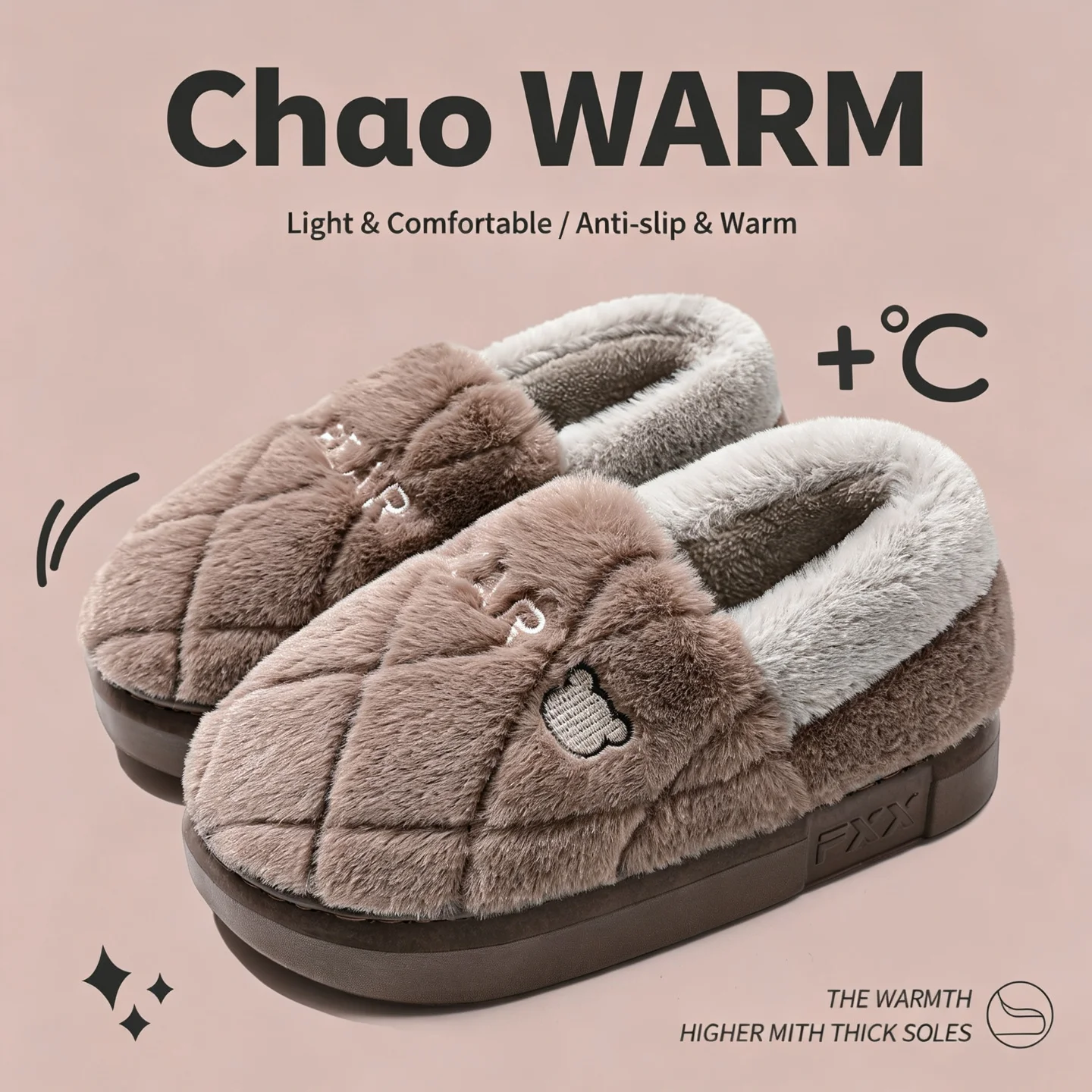 Winterwarme Hausschuhe für Damen und Herren, niedliche Bären-Plüschfütterung, Innensohle, dicke, weiche Sohle, flauschig, bequemes Hausschuh-Set – Detail 5