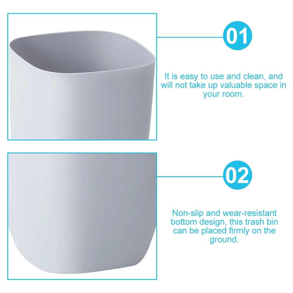 

Gray Trash Can Kids Playroom Kitchen Waste Basket Easy to Clean Pp Rubbish Bin Space-saving