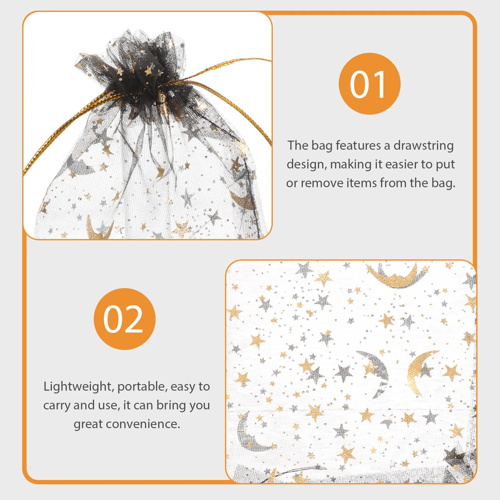 

100Pcs Small Jewelry Organza Bags Gold Star Moon Drawstring Gift Pouches Wedding Party Candy Bags Jewelry Pouch