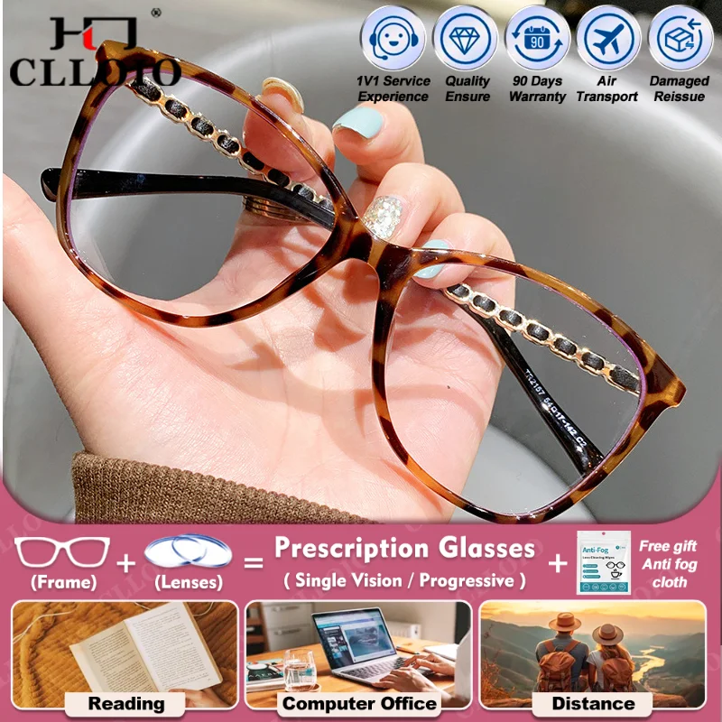 

CLLOIO Trendy Women Anti Blue Ray Cat Eye Myopia Prescription Glasses UV Protection Photochromic Progressive Optical Eyeglasses