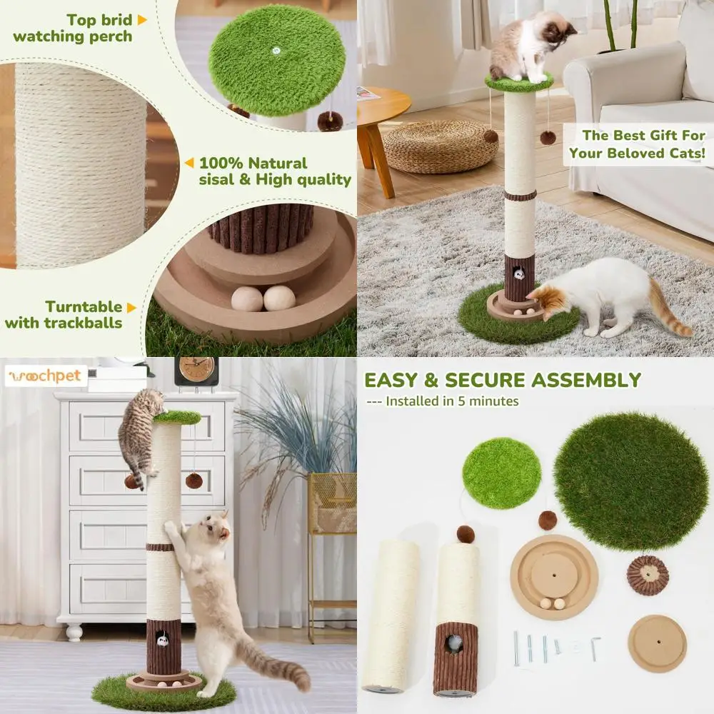 

Sturdy 34 Sisal Cat Scratching Post with Ball Track, Thick & Large for Indoor Cats to Protect Furniture