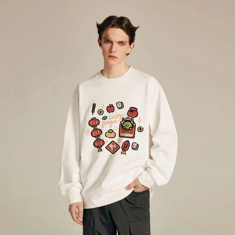 

Одежда для пар с принтом развевающегося узора, новинка 2025 года, модные трендовые толстовки с круглым вырезом, свободный пуловер в стиле ретро