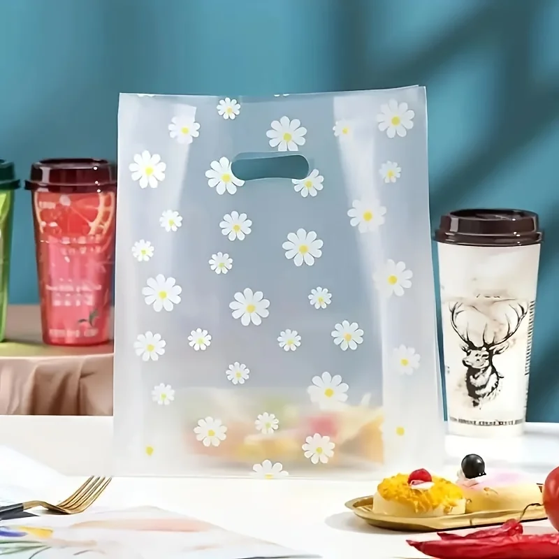 50pcs small daisy candy bag, transparent cookie bag, birthday party baking supplies, DIY gift packaging processing bag