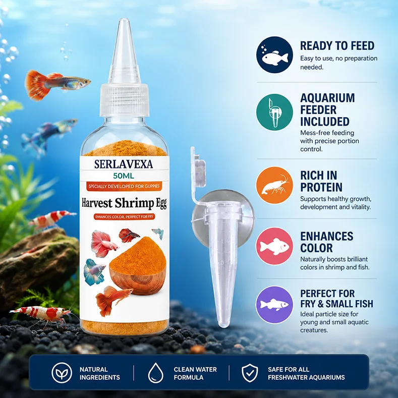 SERLAVEXA Mikron-Garnelen-Ei-Pulver Fischfutter, Kein Ausbrüten Nötig, Farbverstärkende Ernährung für Guppy-Betta-Jungfische mit Dosierwerkzeug – Detail 2