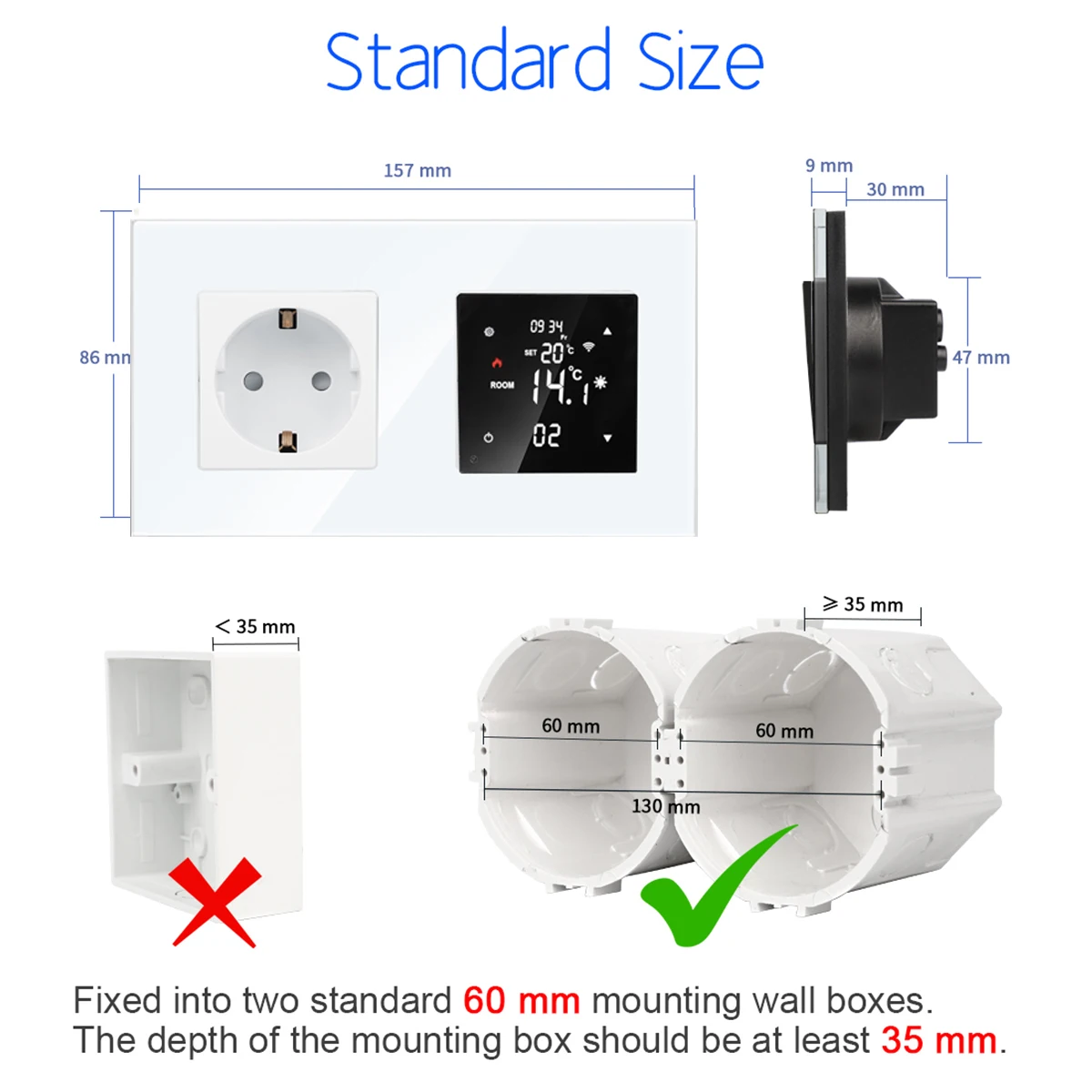 Tuya-Thermostat Intelligent avec Joli Tactile et Prise USB Murale, Télécommande de Température pour Eau et Gaz, WiFi