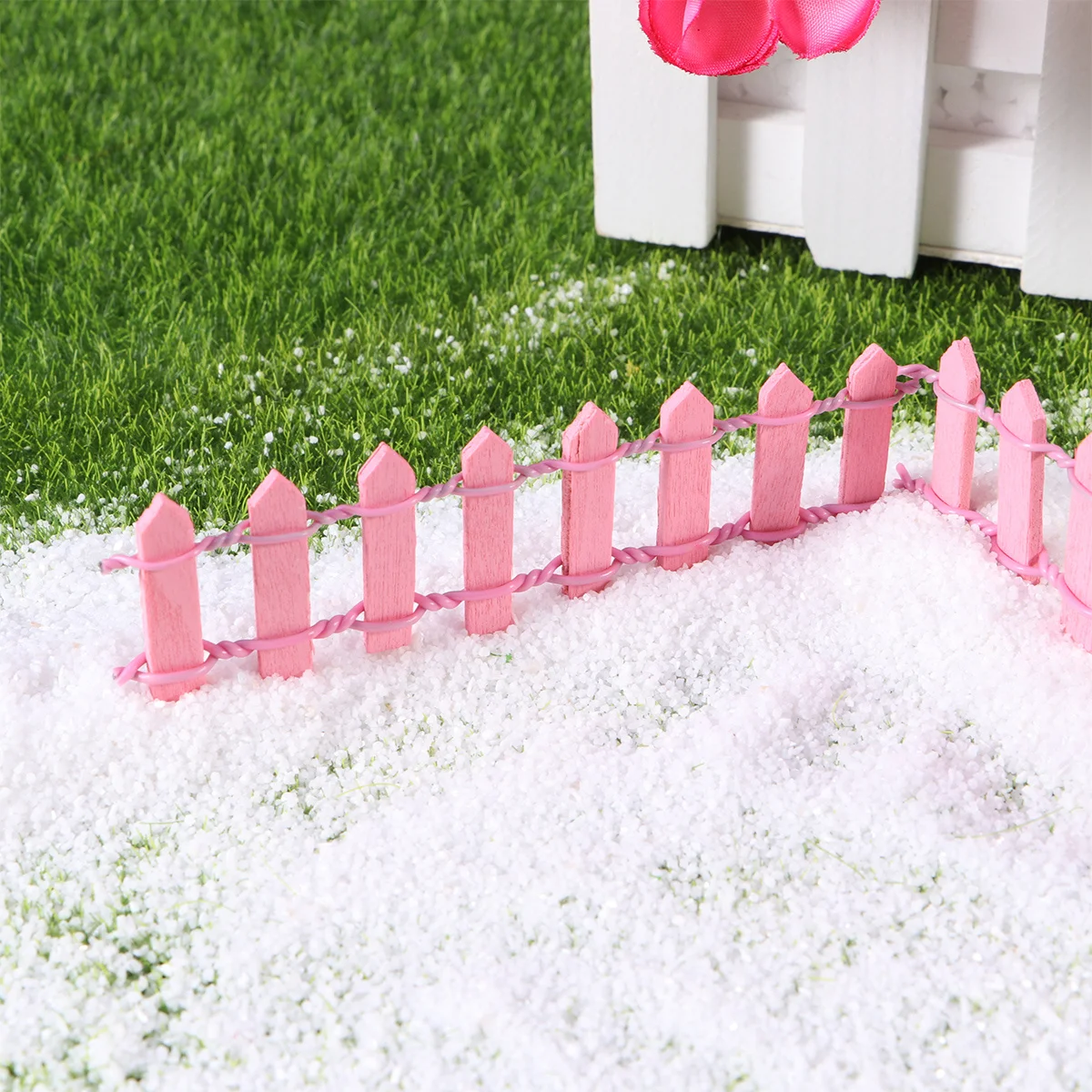 รั้วไม้จิ๋ว ตกแต่งสวนจิ๋ว DIY ตกแต่งสวนเทพนิยาย ต้นคริสต์มาส รั้วไม้เสียบ ตกแต่งกระถางต้นไม้บ้านจิ๋ว สีชมพู
