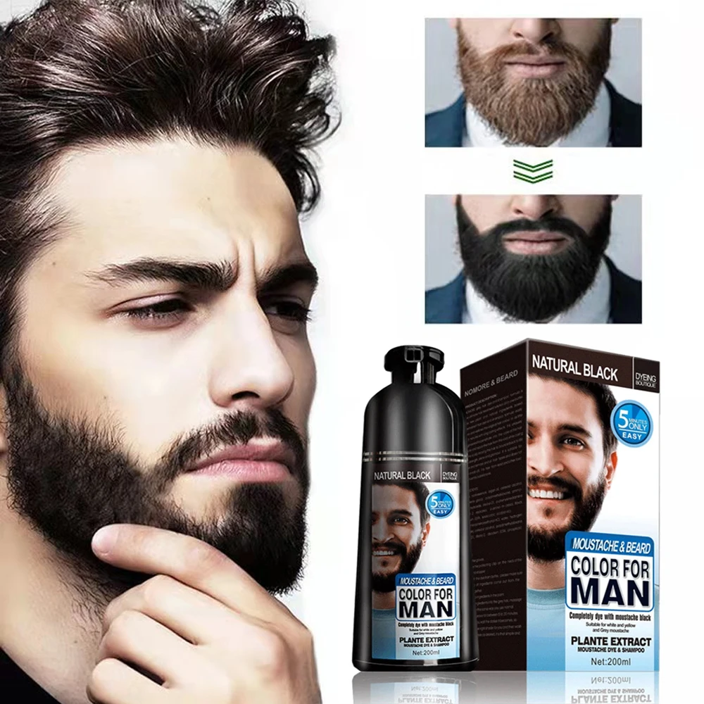 200ML Permanent Beard Dye Shampoo Organic Fast Hair Essence Dye Care Botanical Cream Hair Black Men Dye Beard Dye Hair