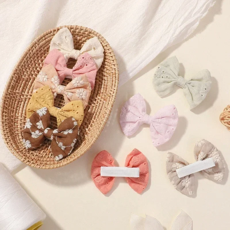 10 teile/satz Süße Blume Drucken Bowknot Haar Clips Nette Baumwolle Bögen Haarnadeln Barrettes Kopfbedeckungen für Baby Mädchen Kind Haar Zubehör – Detail 5