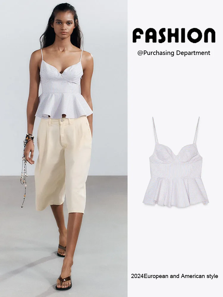 

Sexy Striped Silk Women's Top Summer New Arrival Slim Fit Short Length Overhead Closure Commute Style ZA2025 2924182 044