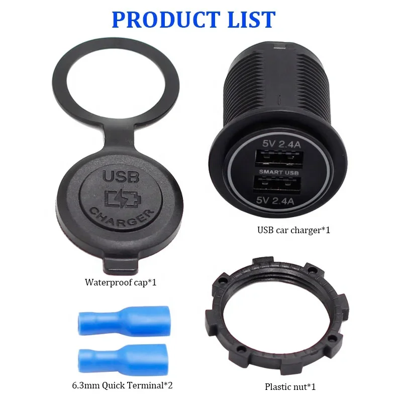 12V 24V 5V Dual 4.8A Output Dual Port USB Charger Socket with LED Light