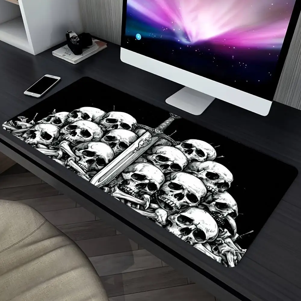 Horror Skull Skeleton Extended Desk Mat Non Slip Rubber Base Stitched Edge Gaming Keyboard Table Mat For Laptop Office Gamers