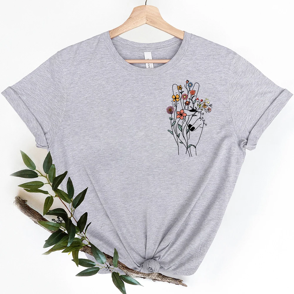 Minimalist Floral Sweatshirt Boho Floral Peace Tshirts Inspirational Mothers Day Gift Wildflower Birthday Gift  Peace Sign Tee